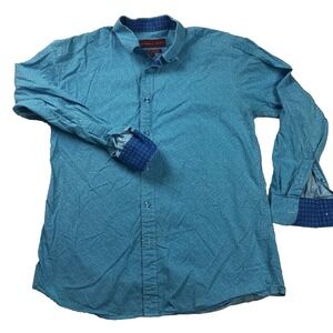 Franky Max Mens Shirt L  Blue Plaid Long Sleeve Button Up Cotton Flip cuff